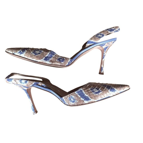 Manolo Blahnik Carolyne 90 Python Pumps Patchwork Purple Size EU 39 US 9 - Picture 8 of 9